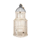 Fából és fémből készült, kör formájú, krém színű,, vintage stílusú madárkalitka.